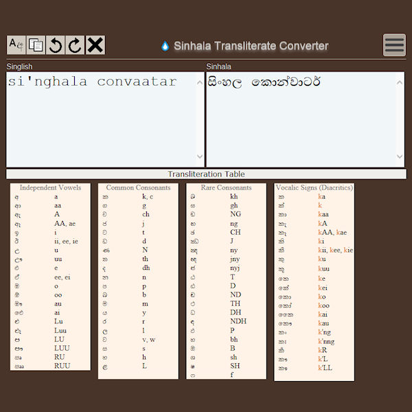 Sinhala transliteration converter